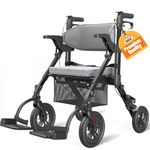 VOCIC Rollator-Walkers-for-Seniors-with-Seat, Walker Wheelchair Combo, Transport-Wheelchair-Lightweight-Foldable, Adult Walkers All Terrain, 2 in 1 Rolling Walker Chair with Brakes & Pouch-2024 New