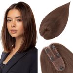 TESS Real Human Hair Pieces for Women, Clip in Toupee Extensions Hair Topper, Hair Toppers for Thinning Hair Women Real Hair, 10 Inch #02 Dark Brown