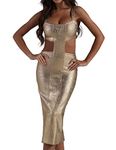 BELLA BARNETT Cut Out Bandage Dress Club Dresses Sexy Sleeveless Bodycon Dress Spaghetti Strap Cocktail Party Dress, Gold, Small