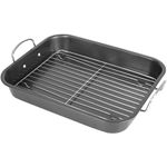 Deluxe Non Stick Roaster/Roasting Pan with Handles and Grill Rack, Excellent for Turkeys, Hams and Chickens 15.5" x 11.5", Black