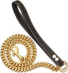 PRADOG Chain Dog Leash Metal Chew Proof 12MM Heavy Duty Pet Leash Chain with Leather Padded Handle for Large Medium Small Dogs(Total Length of 3ft)