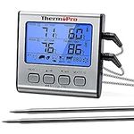 ThermoPro TP17 Digital Meat Thermometer Cooking Grill BBQ Thermometer with Dual Food Temperature Probes for Smoker Kitchen Oven Large LCD Backlight with Timer Alarm