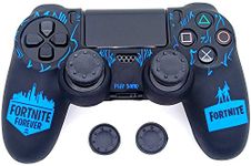 PSS Ps4 Fortnite Theme Silicone Protective Case Cover for PlayStation 4 PS4 Controller with 2 PC Thumb Grips,Black & Blue