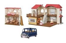 Calico Critters Red Roof Grand Mansion Gift Set, Dollhouse Playset with 3 Figures, Furniture, Vehicle and Accessories Multicolor