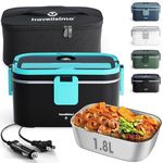 TRAVELISIMO Electric Lunch Box Food Heater, 80W 1.8L Heated Lunch Box for Men & Women, 12/24/110V Portable Food Warmer Lunch Box for Car Truck Work, Leakproof, SS Container, Boite a Lunch Chauffante