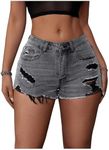 Verdusa Women's Ripped Distressed Skinny Denim Shorts Light Grey Small