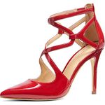 Michael Michael Kors Womens Catia Leather Pointed Toe Ankle Strap Classic Pumps red Size: 5.5 UK