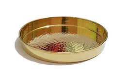 Pure Source India Pure Brass Thali/Tray, 11 Inch, Heavy Weight Dinner Plate 790gm About- Gold, Round, Pack of 1