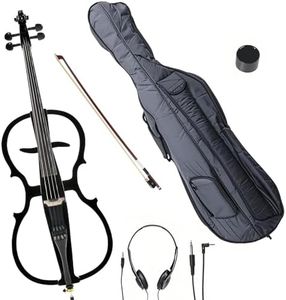 Verahaus Electric Cello 4/4 Full Size Ebony Fittings with Lightweight Cello Bag, Headphones, Bow, Bridge, Rosin, Cello for Beginners Adults(Metallic Black)