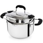 Rorence Stainless Steel Stock Pot with Pour Spout & Silicone Handles & Glass Lid with Strainer - 3.7 Quart