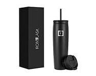 IRON °FLASK Nomad Tumbler - 2 Lids (Straw/Flip), Vacuum Insulated Stainless Steel Bottle, Double Walled, Drinking Cup, Thermos Coffee Travel Mug, Water - Midnight Black, 28 Oz