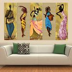 Spacter Craft Big Size Multiple Frames, Beautiful Folk Indian Dance Wall Painting for Living Room, Bedroom, Office, Hotels, Drawing Digital Painting (50inch x 30inch)