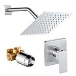 POPFLY Shower Only Faucet Set, Single Function Shower Valve Trim kit with 8" Square Stainless Steel Overhead Shower,Brushed Nickle (Rough-in Valve Included)