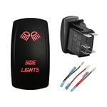 BACAUTOPARTS 12V 24V RED Side Lights Rocker Switch with Jumper Wires 5 PIN ON-Off Laser Etched Switch for Car Boat Van Truck Trailer RV Jeep Can Am Commander UTV ATV RZR Dash Replacement Switch