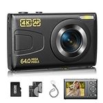 Digital Camera for Kids, 64MP Point and Shoot Digital Camera with 32GB Card, Fill Light, 18X Zoom, Loop Recoring, Compact Small 4K Camera Gift for Teens Boys Girls Black