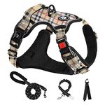 NESTROAD No Pull Dog Harness with Leash, Reflective No Choke Pet Vest Harness,Adjustable Soft Padded Dog Harness with Easy Control Handle for Small Dogs(Checkered Beige,Small)