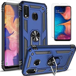 STARSHOP]Galaxy A20 Phone Case, Samsung A20 Phone Case, with [Tempered Glass Screen Protector Included] Military Grade Shockproof Protective Dual Layer Phone Cover with Metal Ring Kickstand - Navy