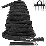 Yes4All Battle Exercise Training Rope with Protective Cover – Steel Anchor & Strap Included - 1.5/2 Inch Diameter Poly Dacron 30, 40, 50 Ft Length (1.5in - 40ft)