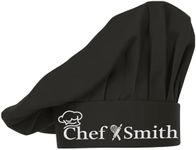 Personalized Chef Hats for Adults - Custom Embroidered Kitchen Baking Hat with Name - Chef Cap for Baking, Cooking, & Food Services - Adjustable Chef Hats for Men & Women - Black