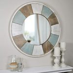 FirsTime & Co. Cottage Timbers Accent Wall Mirror, 27", Aged Teal/Shabby White/Natural Wood