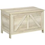 HOMCOM Farmhouse Storage Chest, Storage Bench, Lift Top Box with Safety Hinge to Open Up 100° for Bedroom, Entryway, Living Room, White