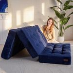 MAXYOYO Tri-Fold Mattress, 6 Inches Tufted Folding Mattress Full Foam Bed, Foldable Floor Couch Guest Bed Topper Portable Camping Sleeper with Corded Fabric, Navy, Full