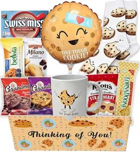 Get well Soon, One Tough Cookie Gift Basket, Care package Snack Box w/Cookie, Balloon, Mugs & Socks Feel better son for Adults teenagers or kids, Original unique gift box