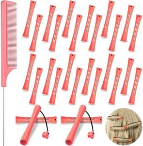 Chuangdi 24 Pieces Hair Perm Rods Cold Wave Rods Plastic Perming Rods Curlers Hair Rollers with Steel Pintail Comb Rat Tail Comb Tools for Hairdressing Styling(0.51 Inches,Pearl Powder)