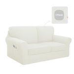 Easy-Going 5 Pieces Stretch Loveseat Cover Washable Loveseat Slipcover Set for 2 Backrest and Seat Cushion Couch Anti-Slip Sofa Couch Cover Furniture Protector with Elastic Bottom (Medium, Ivory)