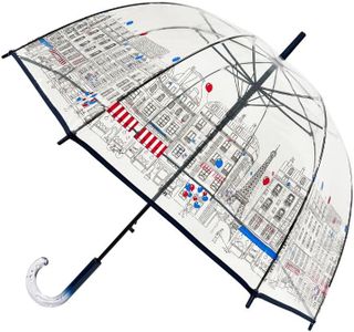 SMATI Ombrello lungo trasparente a forma di campana; tinta unita; apertura automatica; diametro = 85 cm; ombrello da donna; design PARIS SKYLINE