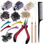 SAVS Hair Extensions Kit with 1500 Pcs Micro Ring Beads (Black, Blonde and Brown) Loop Needle Threader Pulling Hook Hair Extensions Pliers Alligator Clips Tail Comb and 2 Bags Mini Rubber Bands