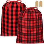 YQL 2Pcs Christmas Sacks Extra Large, 71x51cm Christmas Drawstring Gift Bags with Tags Christmas Wrapping Bags Fabric Gift Bags Buffalo Plaid Drawstring Bags for Package Birthday Thanksgiving Holiday