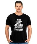 GIFTEENG Cotton Graphic Print Tshirt for Men & Boys This Guy is an Awesome Youtuber, Black -XL