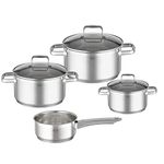 RÖSLE Charm 4-Piece Saucepan Set, Universal Pot Set with 3 Saucepans and 1 Saucepan, 18/10 Stainless Steel, Glass Lid, Scale on The Inside, Suitable for Induction Cookers, Dishwasher Safe