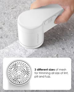 HOMEASY Portable Fabric Shaver – 2-Speed Lint Remover with 3 Blades, White