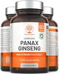 Korean Ginseng Tablets 12500mg - Panax Red Ginseng Extract High Strength - 60 Capsules - Premium Ginseng Root Standardised Ginsenosides - Natural Herbal Supplements for Men & Women - Made in The UK