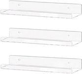 Weiai Clear Acrylic Shelf 15" Invisible Floating Wall Ledge Bookshelf, Kids Book Display Shelves Wall Mounted (15 Inch 3Pack)