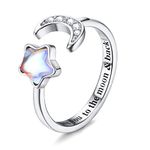 KRFY 925 Sterling Silver Rings for Women Girls Adjustable Moonstone Opal CZ Open Ring I Love You to The Moon&Back Ring Moon Star Stackable Knuckle Thumb Promise Wedding Engagement Rings