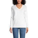 Lands' End Women s LS Relaxed Supima V Neck T Shirt White Regular Medium