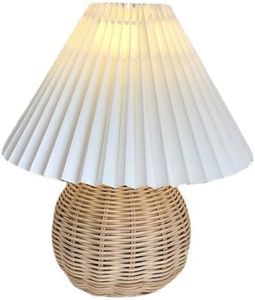 Topyond Rattan Wicker Lamp,Small Table Lamp Bedside Nightstand Mini Lamp for Bedroom Living Room,Scalloped Lamp Shade,Side Table Rattan Pleated Aesthetic Vintage Lamp