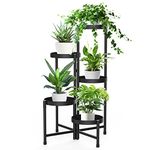 5 Tier Metal Plant Stand for Indoor Outdoor, iDavosic.ly Foldable Corner Tall Plant Shelf for Multiple Plants, Rustproof Flower Pot Holder Display Stand for Living Room Balcony Garden Patio (Black)