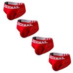 JOCKMAIL 4pcs/Pack Mens Underwear Briefs Mesh Low Waist Comfortable Soft Briefs Underpants (L, 4RED)