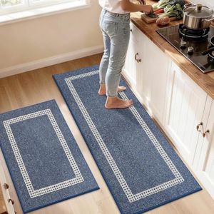 COSY HOMEER Kitchen Rugs Sets of 2 Non-Slip Washable,24"x35"+24"x60"
