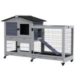 PawHut Large Rabbit Hutch Outdoor Indoor 2-Tier Wooden Bunny Cage Guinea Pig Cage with Run Openable Top Ramp 3 Removable Trays, for 1-2 Rabbits, 60" x 21" x 39", Grey