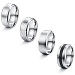 LOLIAS 4 Pcs Stainless Steel Men Rings Silver Matte Finish Polished Band Rings Bottle Opener Rings Wedding Band Engagement Promise Rings Vintage Fidget Ring for Men N1/2-Z1/2