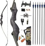 SHARROW 60" Takedown Recurve Bow Set Adult 25-65Lbs Archery Set Bow and Arrow Set Adult Longbow Sportbow Hunting Bow Set Left Handed Right Handed for Beginner Training Hunting (grey set, left 50Lbs)