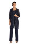 R&M Richards Women's Plus Size 3 PCE Laced Duster Jacket Shell and Solid Pant, Navy, 16W