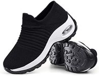 Women's Walking Shoes Sock Sneakers - Mesh Slip On Air Cushion Lady Girls Modern Jazz Dance Easy Shoes Platform Loafers, Black&white, 7.5