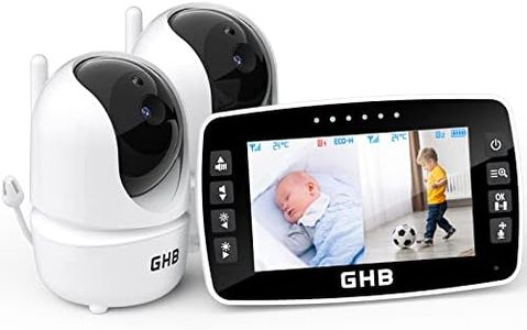 GHB Camara Vigilancia Bebe con 4.3" HD Pantalla Dividida con 2 Cámaras Vigilabebés con Cámara Rotación de 350° Visión Nocturna, Despertador, Comunicación Bidirecciona Escucha Bebes
