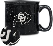 Rico Industries NCAA Colorado Buffaloes 15 oz Speckle Camper Coffee Mug, Deep Laser Engraved Logo, Ceramic Camping Mug, Speckle Glaze